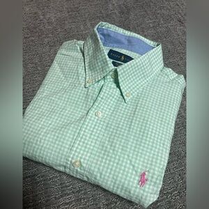 Ralph Lauren mint green with pink pony long sleeve Casual Button Down Shirt M